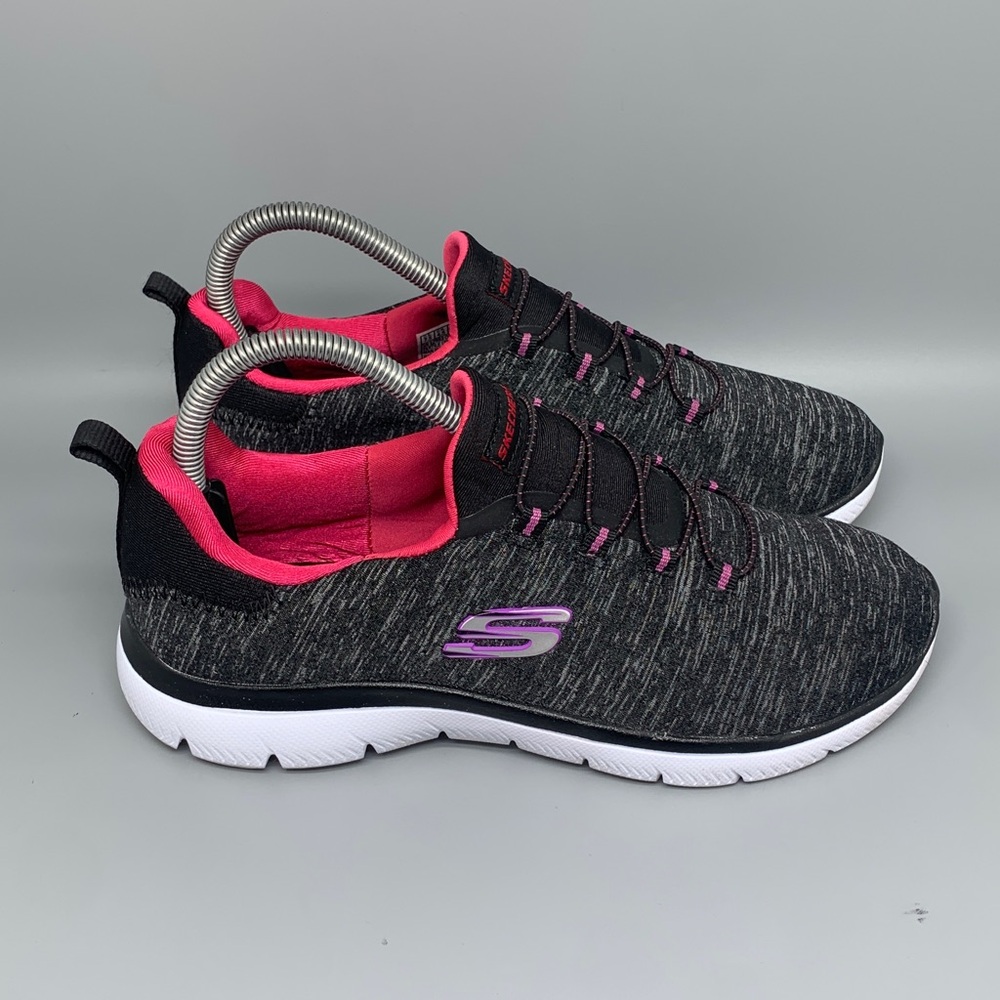 Skechers Summits Quick Getaway Black Pink Slip-On Shoes Women’s Sz 7.5